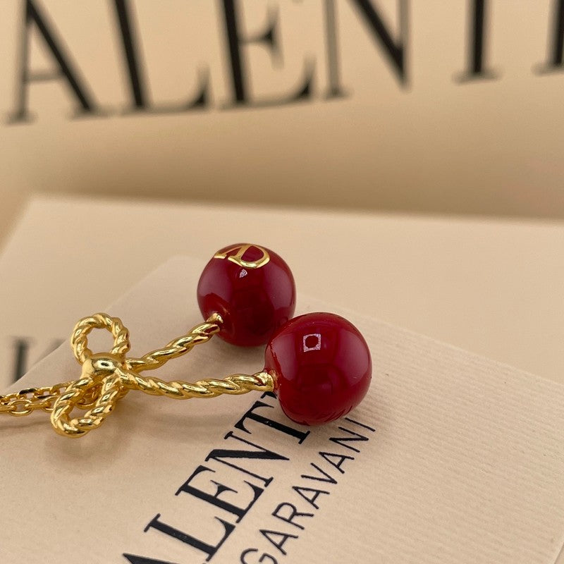 18K VLogo Red Cherry Gold Necklace